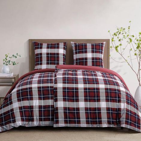 Bettwäsche Bettbezüge 2er Set Rot Mikrofaser 135x200 4teilig Tartan (1/5)