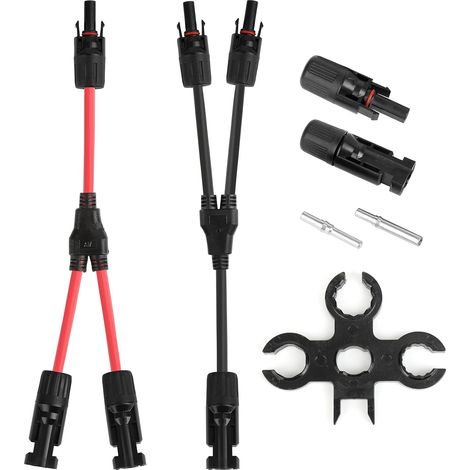 Lot de câbles solaires en Y, comprend 1 paire de câbles solaires 1Y2, connecteurs MC4 (mâle et femelle), pince à sertir, câble Y solaire 6 mm², câble Y solaire 10 AWG MMF et FFM pour modules PV (1/5)