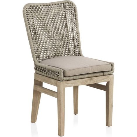 x4 chaises bois d'acacia et corde naturelle avec coussin déhoussable - Naturel bois clair et beige taupe (1/5)