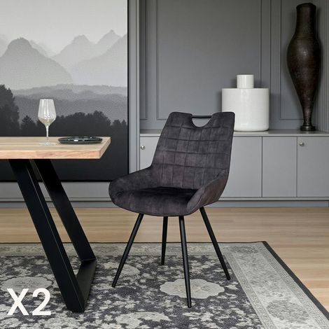 Pier Import – Lot de 2 chaises en velours gris sombre avec poignée – Dimensions 56x59x86 cm – Hauteur d'assise 45 cm – Pieds en métal (1/5)