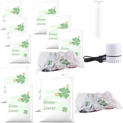 10PCS Sac sous Vide Vêtements Sac Rangement Sous Vide Aspirateur avec 2 Pompe Économiser de l'Espace Housses de Rangement Sous Vide pour VêTements, Couettes, Voyages (2J/2L/3M/3S) (1/5)