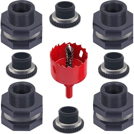 Lntyq Kit de robinet de baril d'eau  Raccord de cloison en PVC avec bouchons, accessoire multifonctionnel pour aquariums, baignoires, barils de pluie, 3/4 inch