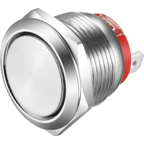 Bouton Poussoir de Type Court 20A/12-24V, 15A/220V 19mm Interrupteur à Bouton-Poussoir Momentané en Acier Inoxydable Interrupteur SPST 2 Broches Etanche (1/5)