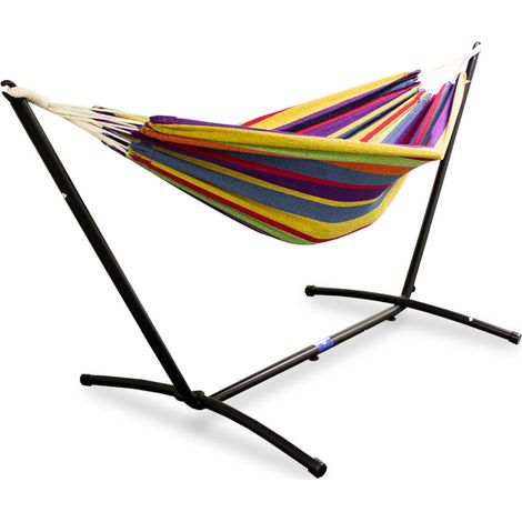 Hängematte mit Gestell Hängeliege Relaxliege Outdoor Indoor 180x140 bis 120Kg Regenbogen