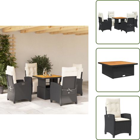 Cojines para sillas - vidaXL Set de muebles jardín 5 pzas con cojines ratán sintético negro - Muebles al aire libre