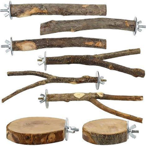 Perchas para pájaros - Juguetes de madera - Entrenamiento de aves - Madera natural - Juego de 8 piezas - Natural (1/5)
