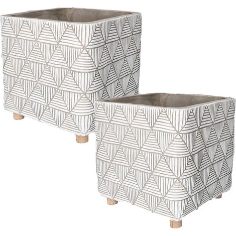 KOTARBAU Lot de 2 pots de fleurs en béton - 18 cm - Pour plantes - En béton décoratif - Support en bois (1/5)