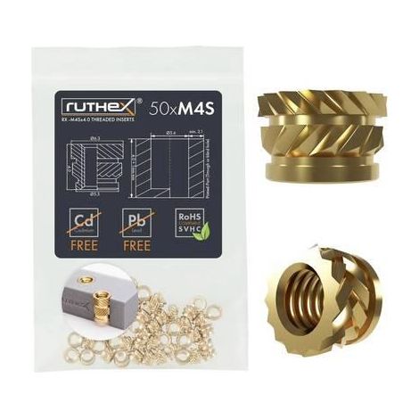 Douilles filetées green-cell RUTHEX M4S laiton 4 mm 50 pcs