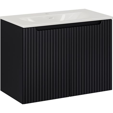 Meuble simple vasque encastrée 80cm 2 portes Riva Noir