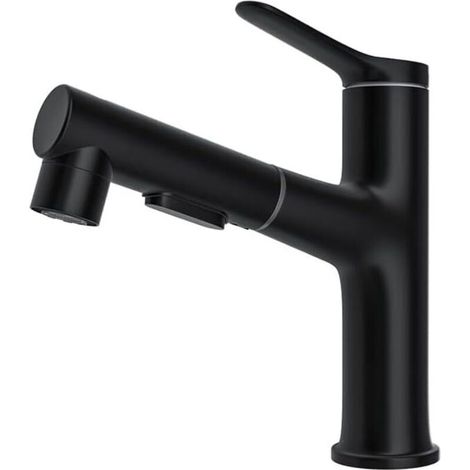 Robinet de lavabo de salle de bain avec douchette extractible, poignée unique, 3 becs, bec escamotable, noir (1/5)