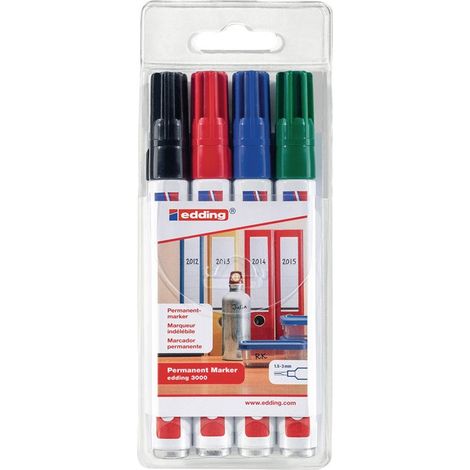 Edding edding 3000 4-3000-4 Marcatore indelebile Blu, Verde, Rosso, Nero resistente allacqua: Sì (1/2)