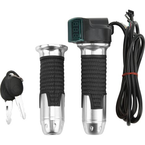 Poignée d'accélérateur électrique pour vélo avec écran numérique vert et revêtement grainé argenté - 2 pièces