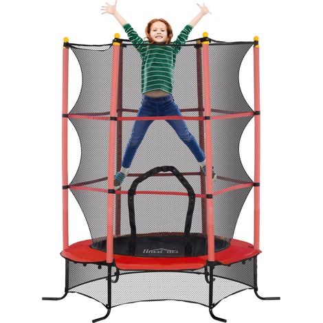 Trampolino Elastico per Bambini da 3 Anni Ø160 cm con Rete di Protezione Rosso e Nero (1/5)