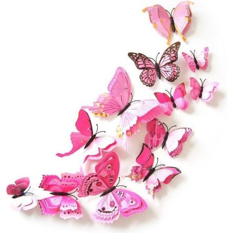 Décorations murales papillons 3D aimantées, lot de 12, violet (1/3)