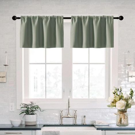Cantonnière de cuisine imperméable avec couvre-tringle de 40 cm pour petites portes d'entrée et fenêtres, lot de 2 - Vert (1/5)