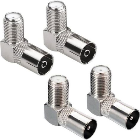 Connecteur F Femelle-Femelle - Adaptateur Coaxial 90 Degrés - Pour Antenne Satellite TV RF - 4 Pièces