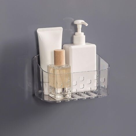 Petit panier de douche mural sans perçage pour salle de bain et cuisine, en plastique transparent (1/3)