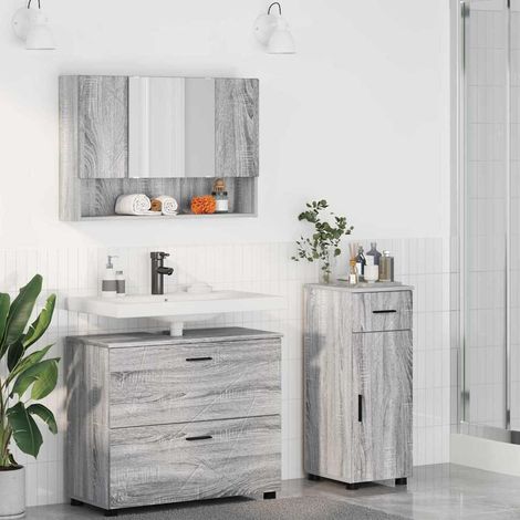 Badezimmermöbel-Set 3 pcs Graues Sonoma Sperrholz und Metall vidaXL (1/5)