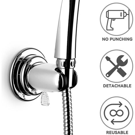 Support de douchette à main remplaçable, universel et réglable, avec ventouse puissante pour douchette à ventouse murale amovible. (1/4)