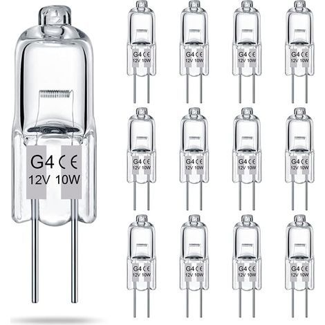 Ampoules G4, lot de 14 ampoules halogènes 2 broches 12 V 10 W, type T3 JC, remplacement pour éclairage sous meuble, lustres, éclairage paysager, intensité variable, blanc chaud 2700 K. (1/5)
