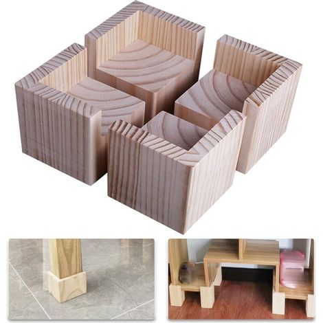 4 Pack Wooden Furniture Feet, Raised Desk and Bed Feet, Lifting Legs for Desk and Table (5 5 5cm)