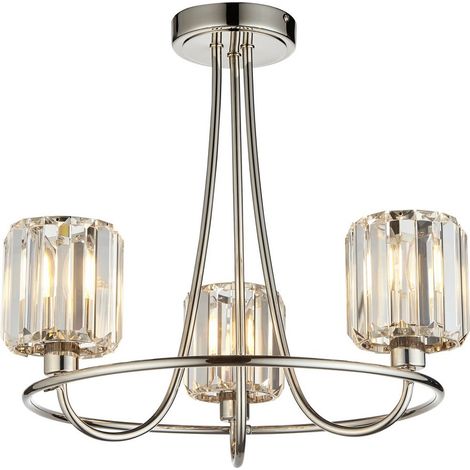 Endon Berenice Plafonnier semi-affleurant en verre à 3 bras multiples, nickel brillant