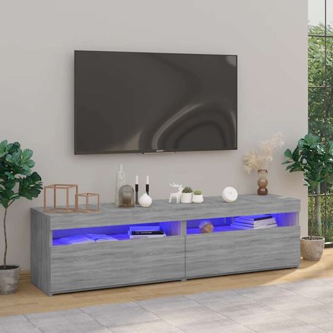 Lot de 2 Meubles TV Banc TV Meuble de Rangement avec lumières LED Sonoma gris 75x35x40 cm HUIBU799465 (1/5)