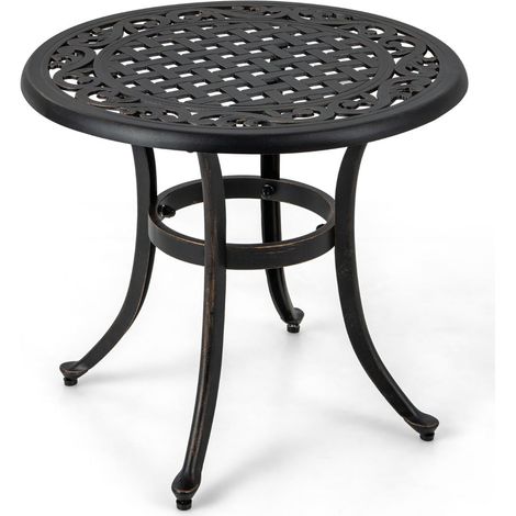 Runder Terrassentisch aus Aluminiumguss (60 cm Durchmesser) mit verstellbaren Füßen