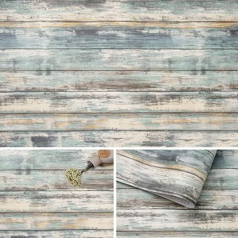 Rustic Blue Wood Self-Adhesive Wallpaper 44cm x 3m, Decorative Vinyl Sticker, Wood Film, Vintage Furniture Wall Covering, Easy Clean Wood Effect Paper (1/5)