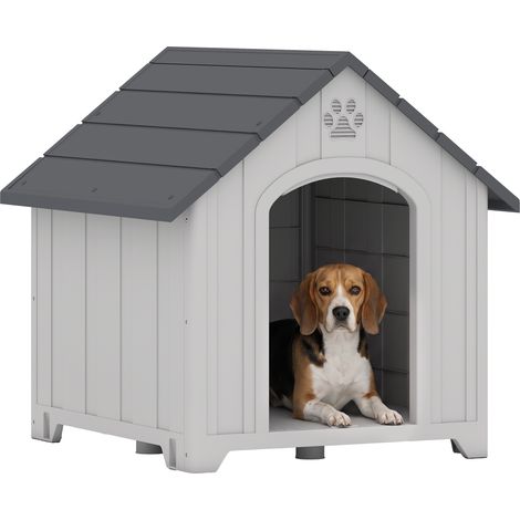 Niche pour chien extérieur - PawHut - en polypropylène imperméable - ventilé, plancher surélevé - PP - 76 x 66 x 77 cm - gris clair (1/5)