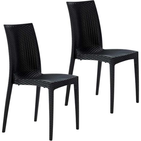 2 Sedie da giardino effetto Rattan in polipropilene ANTRACITE - Misura 39x46x81 cm - Sedia da esterno impilabile senza braccioli (1/5)