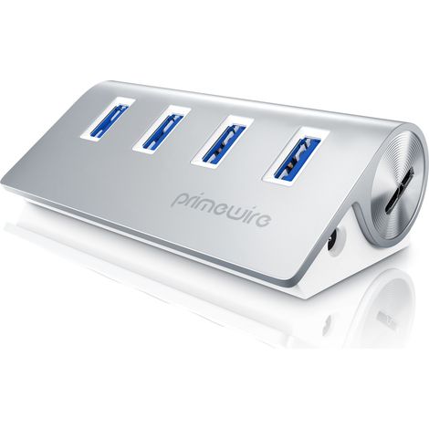 Primewire USB-Adapter 1× USB Typ A Stecker zu 4 x USB 3.2 Gen2 Buchse, 4 Port USB 3.2 Gen2 Hub Aktiv Verteiler mit Netzteil, Alugehäuse (1/5)