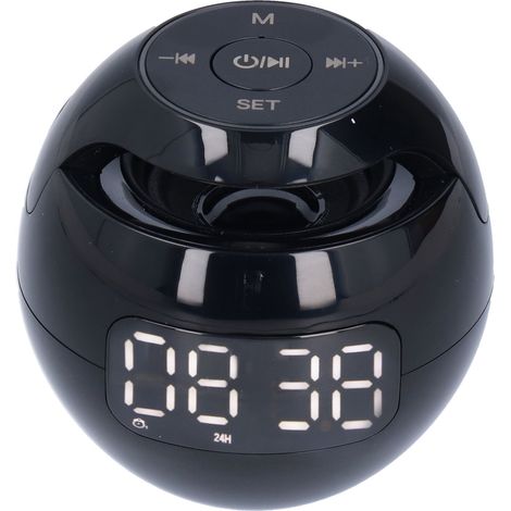 Réveil multifonctionnel Bluetooth 5.0 avec enceinte rechargeable en forme de boule, portable et sans fil, idéal pour la chambre ou le bureau (Noir G90Q). (1/5)