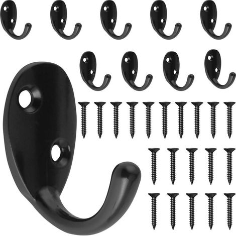 10 Pièces Crochet Muraux à Visser, En Acier Inoxydable, Large Éventail d'Applications, Crochets Muraux pour Salle de Bain/Cuisine/Chambre, etc, Noir (1/5)