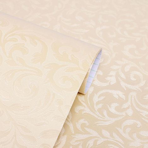 1 rollo de papel pintado autoadhesivo con estampado damasco 3D, vinilo no tejido, para paredes y muebles, 61 x 500 cm. (1/5)