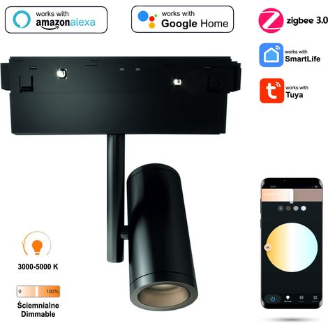 Spot LED WiFi Zigbee Pista 10W Faretto per binari magnetici SMART TRACK 48VDC 3000-5000K Dimmerabile Nero (1/5)