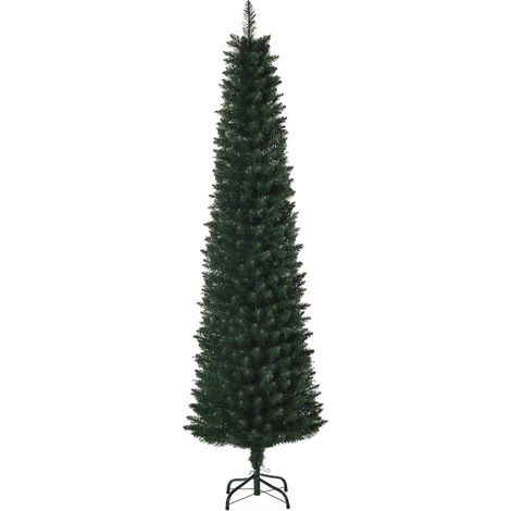 Árbol de Navidad esbelto, de 180 cm de altura, con base plegable, árbol artificial con 380 ramas, fabricado en PVC y metal, color verde. (1/5)