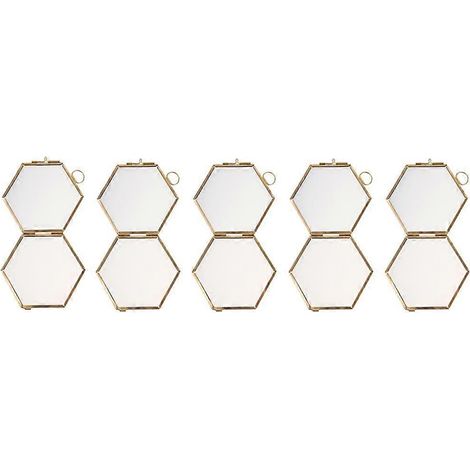 Ensemble de 5 cadres photo hexagonaux en métal et verre, couleur cuivre.-AquaForge (1/5)