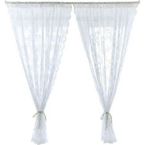Voilage blanc en dentelle pour chambre et salon (1 panneau, 30 po L x 40 po H, passe-tringle) (1/5)