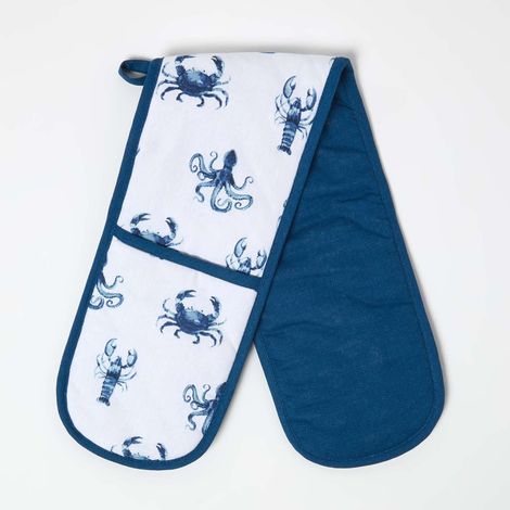 HOMESCAPES Blue Sea Animal 100% Cotton Double Oven Glove (1/5)