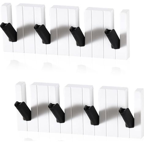AGE Lot de 2 crochets muraux en forme de piano avec 4 crochets rétractables, porte-manteau mural pour entrée, porte-manteaux, crochets adhésifs décoratifs pour parapluie, sac, clé - Noir (1/5)