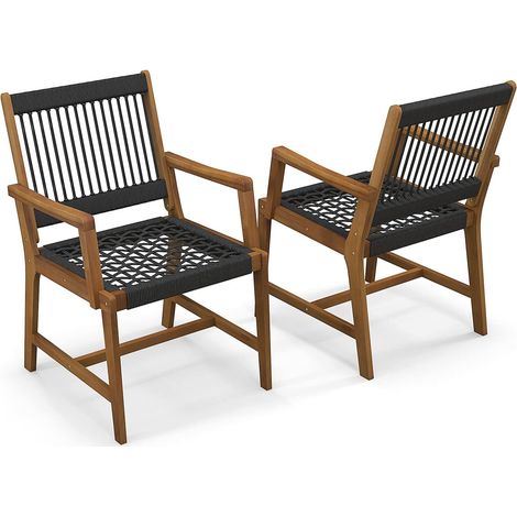 Goplus – Lot de 2 chaises de jardin en bois d'acacia – Assise en corde tissée – Dimensions 64x57x90 cm – Charge 160 kg – Confort ergonomique - 160KG-Tiss (1/5)
