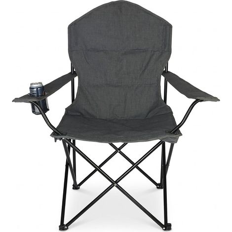 Relaxdays Campingstuhl, klappbar, Armlehnen, Getränkehalter, Tragetasche, HxBxT: 106x90x45 cm, 100 kg, Klappstuhl, grau