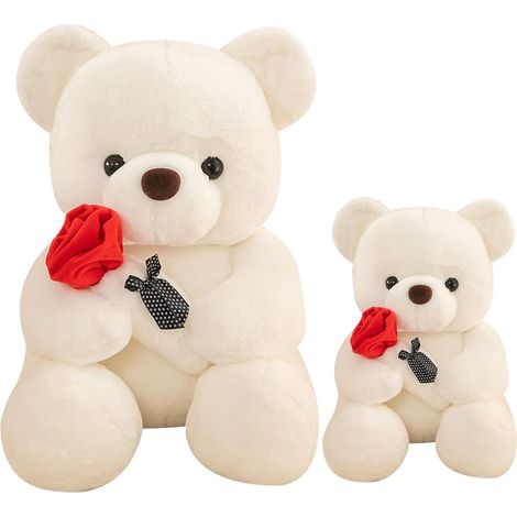 Peluche Ours en Peluche Confession Rose Câlin Panda pour Petite Amie Cadeau Saint-Valentin ((25+35) cm=(9,84+13,77) pouces, Blanc)