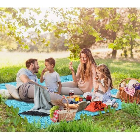 Wasserdichte Picknickdecke 200 x 150, Outdoor-Tischdecke, Picknick-Plaid, waschbare Picknickmatte für Camping, Park, Hof – XL faltbare Picknickdecke mit Griff (Blauer Pfau)