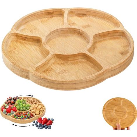 Frutero, Bol para aperitivos, Color madera natural, Bol de bambú, Bol redondo para alimentos, Bol giratorio de bambú, Bol de bambú para servir (1/5)