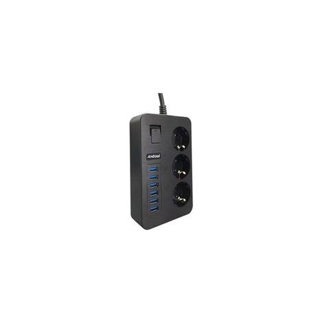 Multipask Avec 6 Ports Usb + 3 Sockets Schuko Avec Interrupteur De Charge Rapide 3.1a Q-pc6 (1/5)