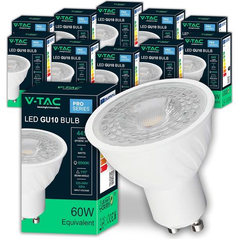 10x Ampoules LED GU10 - [ HAUTE EFFICACITÉ 6W ] - 445 Lumens - PACK DE 10 - (Équivalent à 60W) - Spot LED GU10 à Économie d'Énergie - Cache Transparent - Blanc Froid 6500K (1/5)