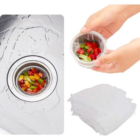 Filtri per lavello, 100 pezzi, sacchetti filtro a rete monouso con scatola per la conservazione, per lavelli da cucina e bagno (9x9 cm) (1/5)