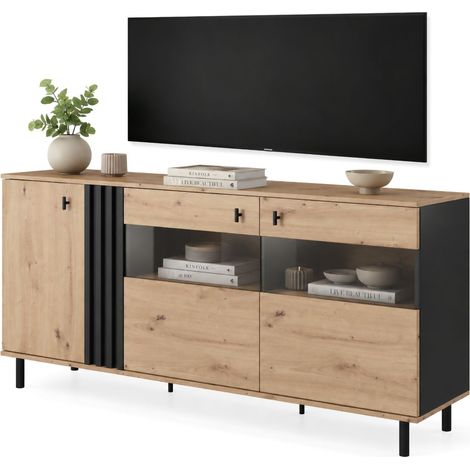 Credenza Hare, Madia 3 Ripiani, Apertura Battente, 3 Ante, 165x40x82h cm Marrone Rovere Nodi